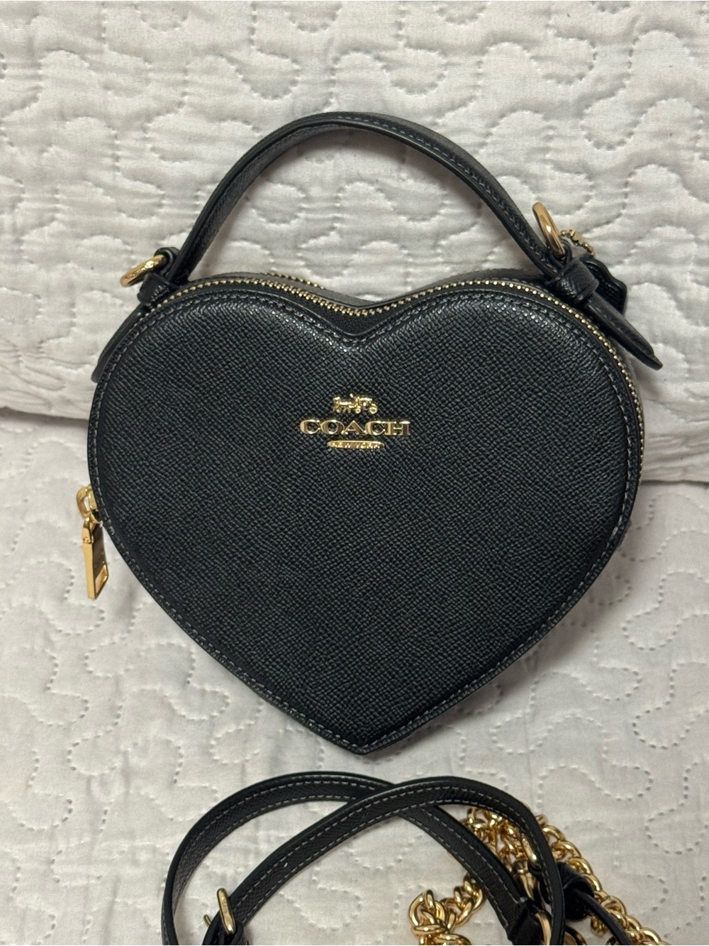 New Coach Black Heart-Shaped Mini Bag with Gold Hardware